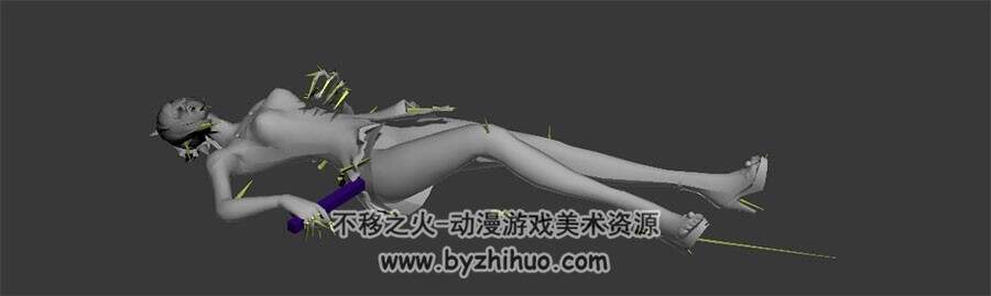 游戏角色女带武器一系列攻击动作3DMax模型带骨骼下载