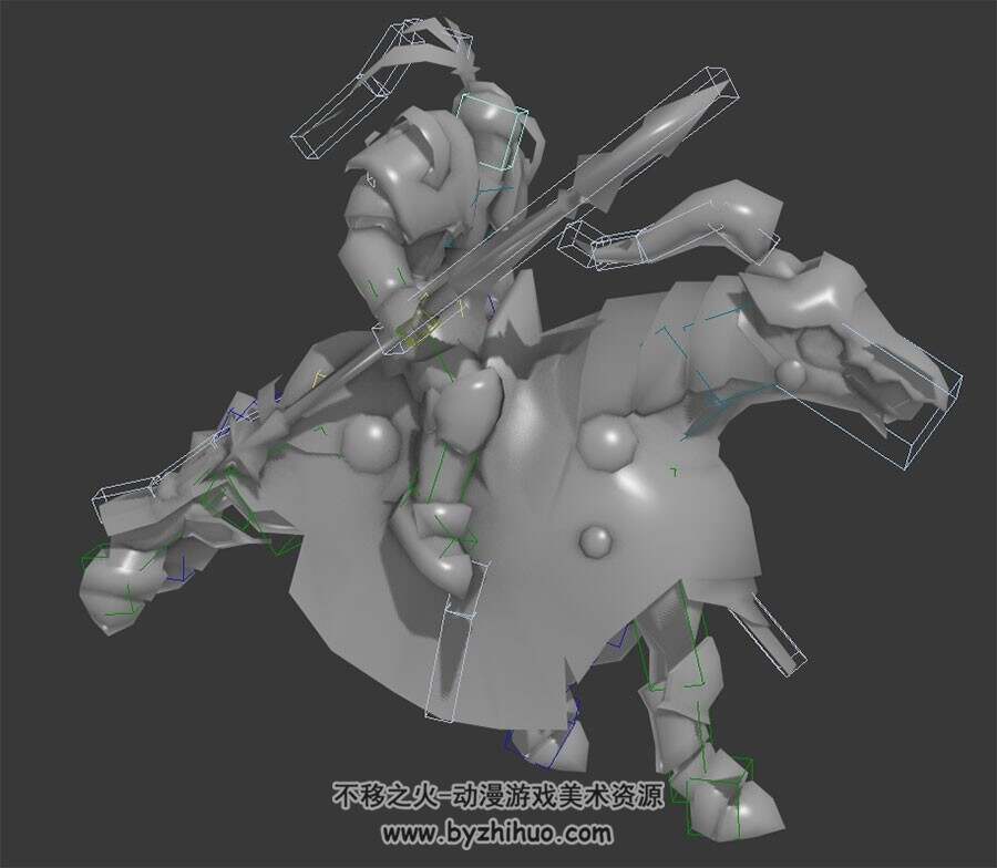 欧美古装重甲战士带枪骑马奔跑动作3DMax模型带绑定