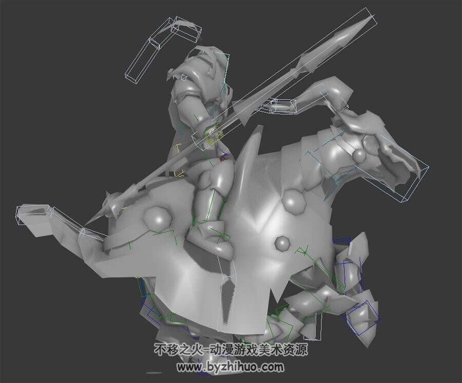 欧美古装重甲战士带枪骑马奔跑动作3DMax模型带绑定