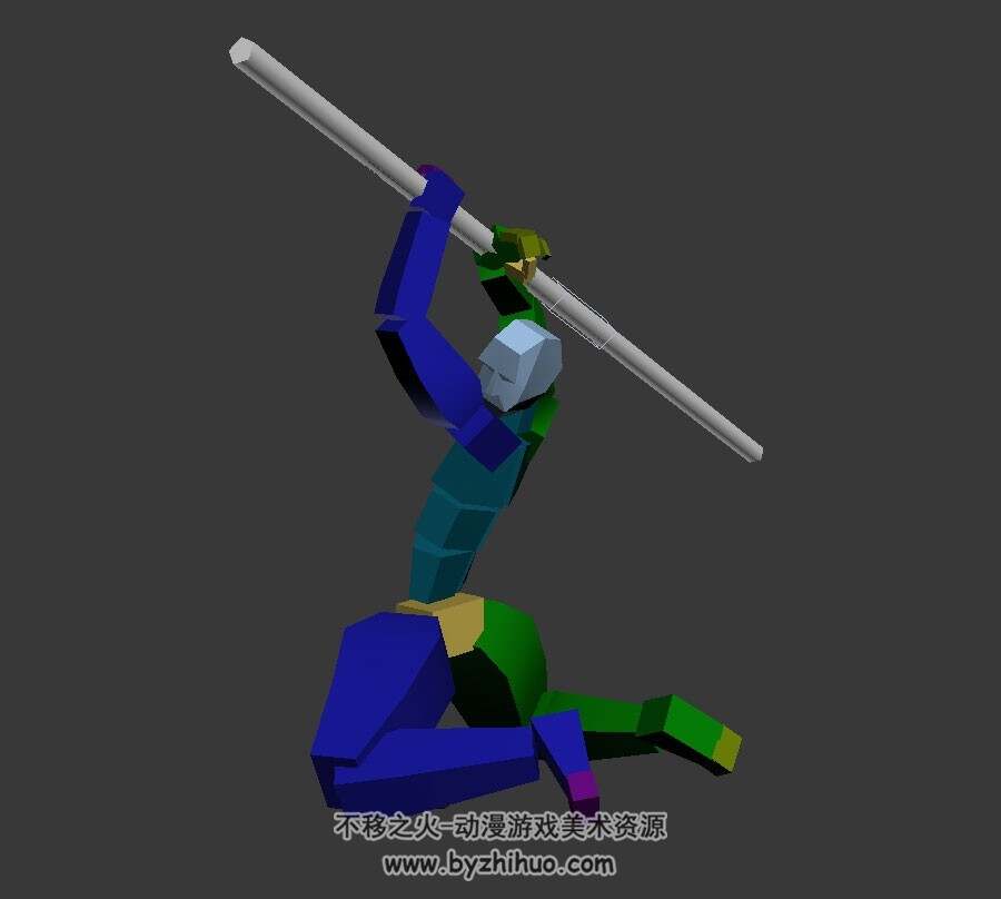 中式武侠角色人物棍棒招式动作3DMax骨骼模型下载