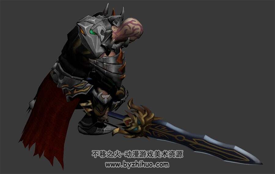 魔幻类怪物boss骷髅将军持剑攻击动作3DMax模型带绑定