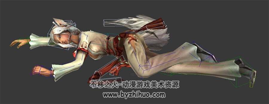 玄幻类游戏角色白狐侍女3DMax模型带骨骼绑定全套动作下载