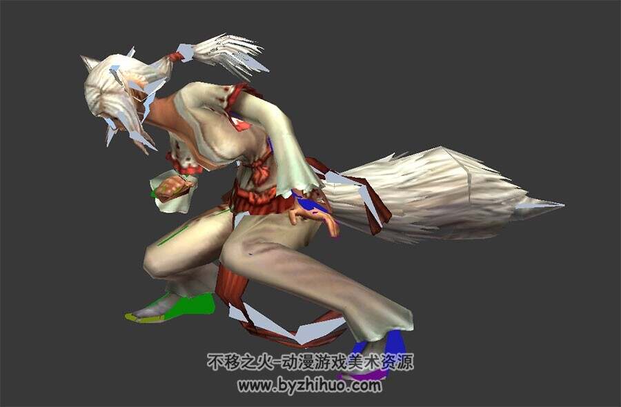 玄幻类游戏角色白狐侍女3DMax模型带骨骼绑定全套动作下载