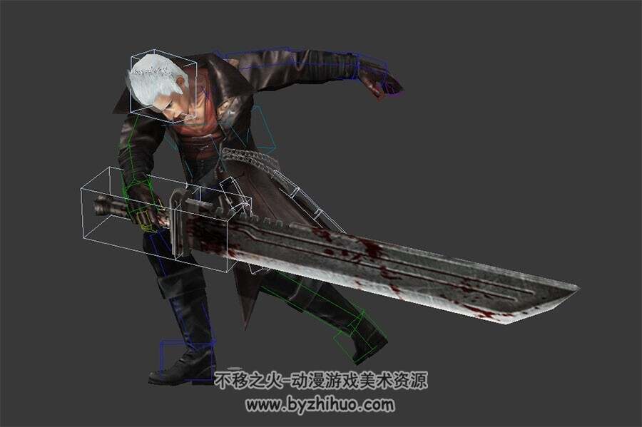 欧美白发武士大叔3DMax模型大刀攻击动作带绑定下载