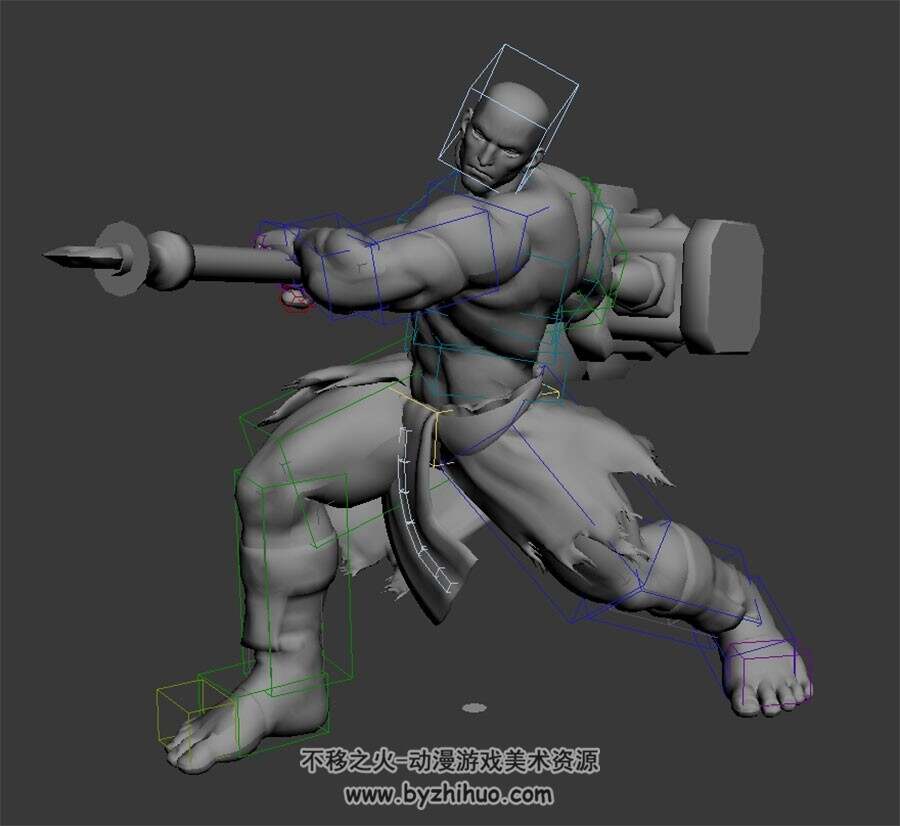 健硕猛男抡锤动画3DMax模型带绑定无贴图下载