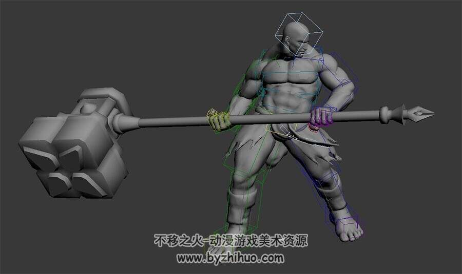 健硕猛男抡锤动画3DMax模型带绑定无贴图下载