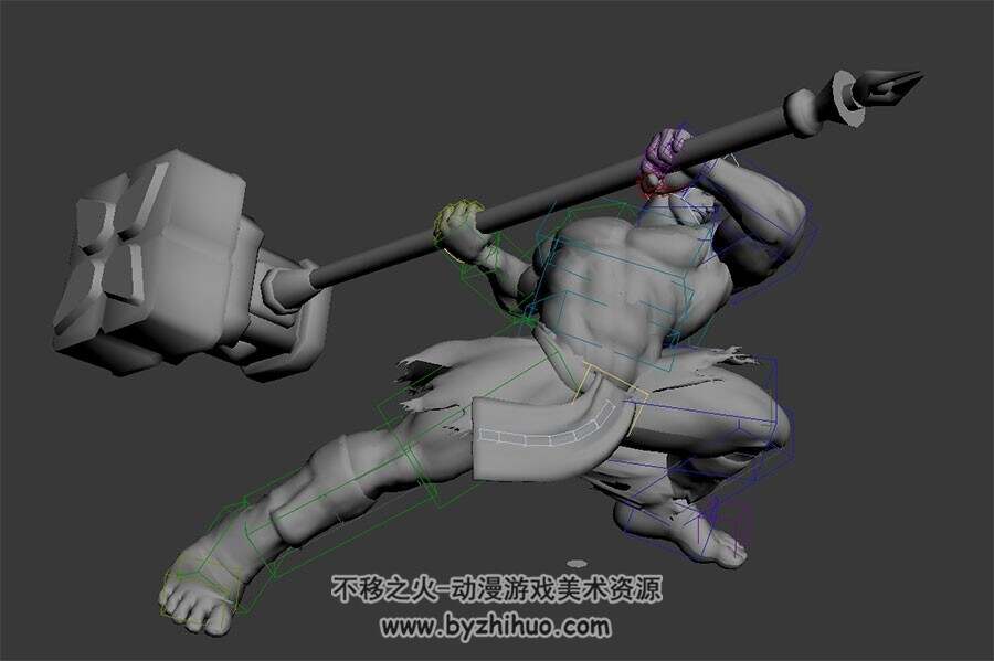健硕猛男抡锤动画3DMax模型带绑定无贴图下载