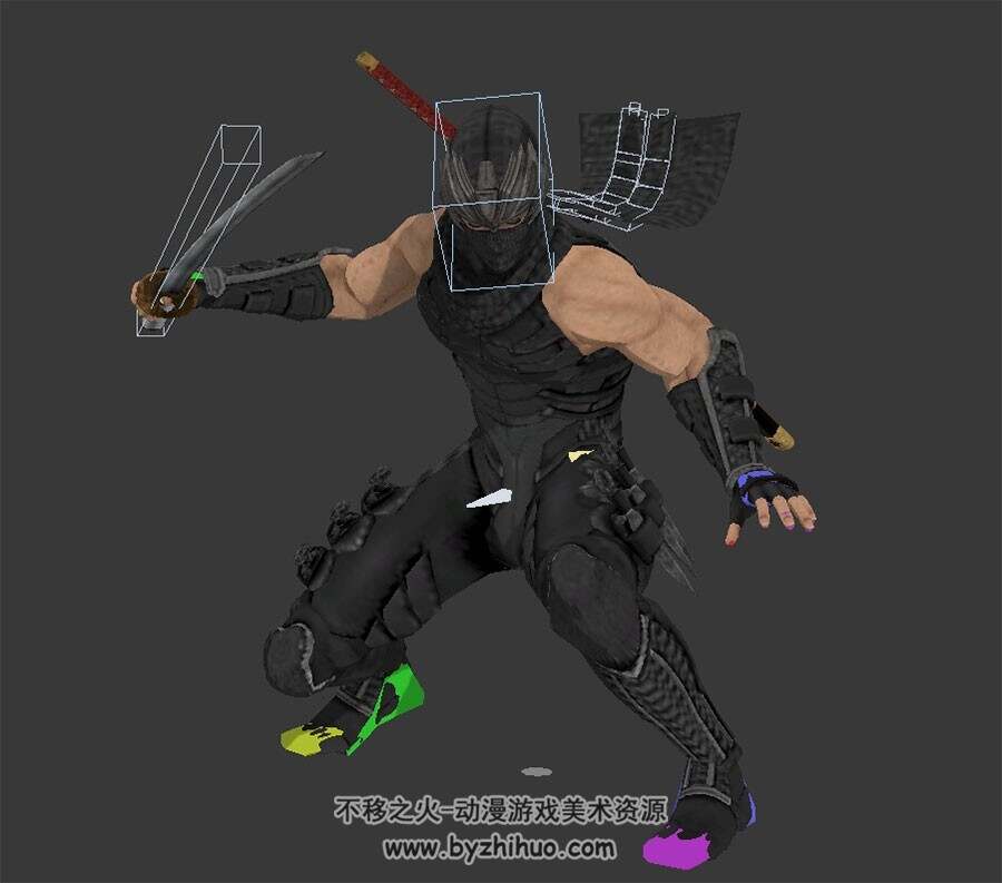 游戏角色人物忍龙落雷3DMax模型带绑定连续攻击动作下载