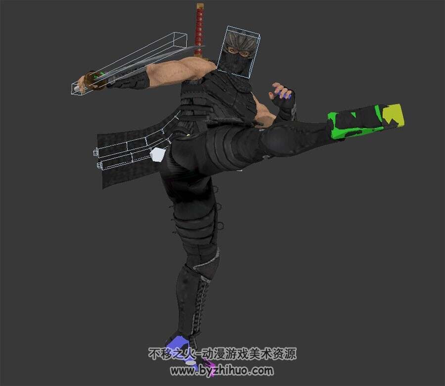 游戏角色人物忍龙落雷3DMax模型带绑定连续攻击动作下载