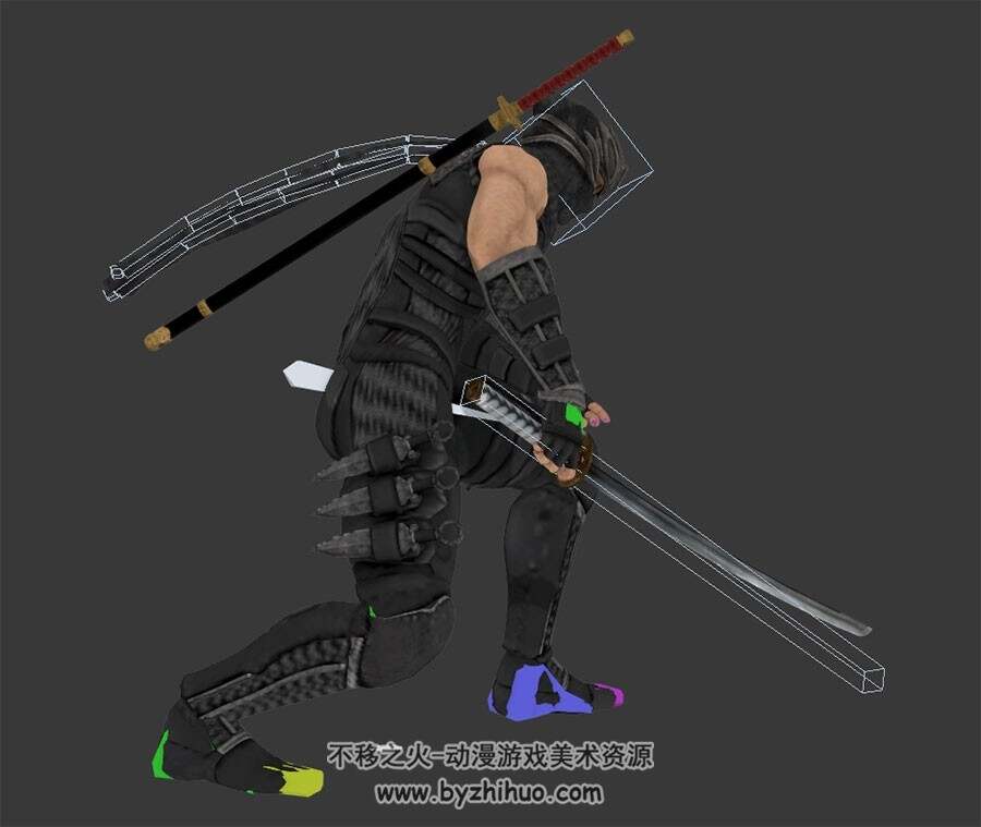 游戏角色人物忍龙落雷3DMax模型带绑定连续攻击动作下载