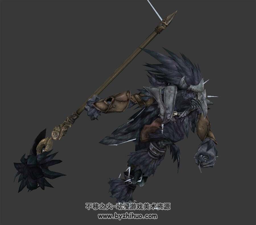 魔幻类游戏怪物boss乌鸦法师3DMax模型带骨骼全套动作下载