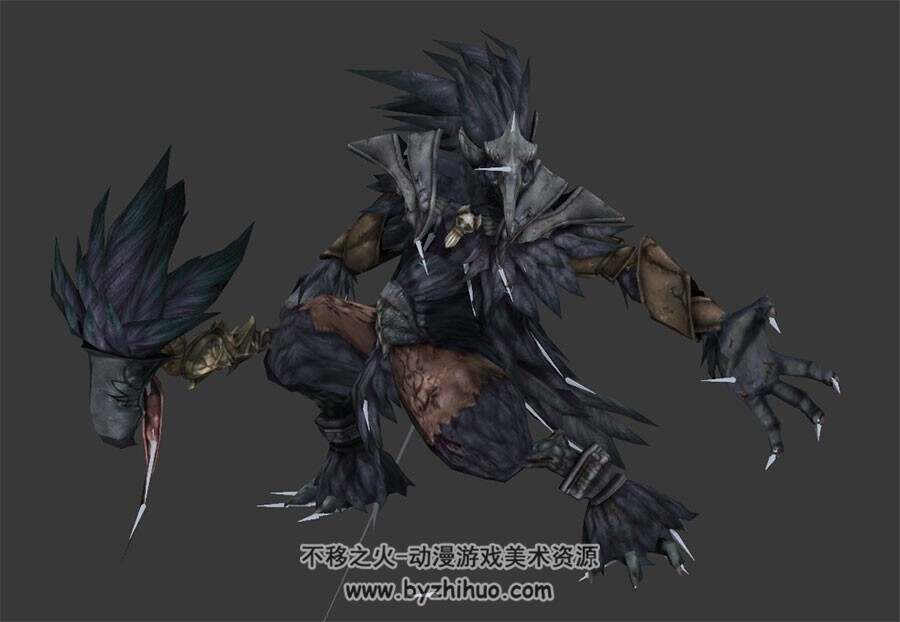 魔幻类游戏怪物boss乌鸦法师3DMax模型带骨骼全套动作下载