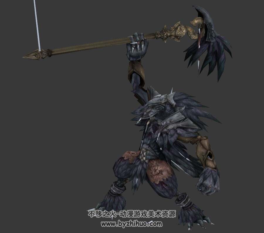 魔幻类游戏怪物boss乌鸦法师3DMax模型带骨骼全套动作下载