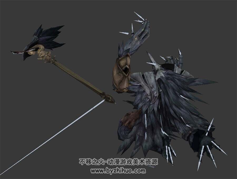 魔幻类游戏怪物boss乌鸦法师3DMax模型带骨骼全套动作下载