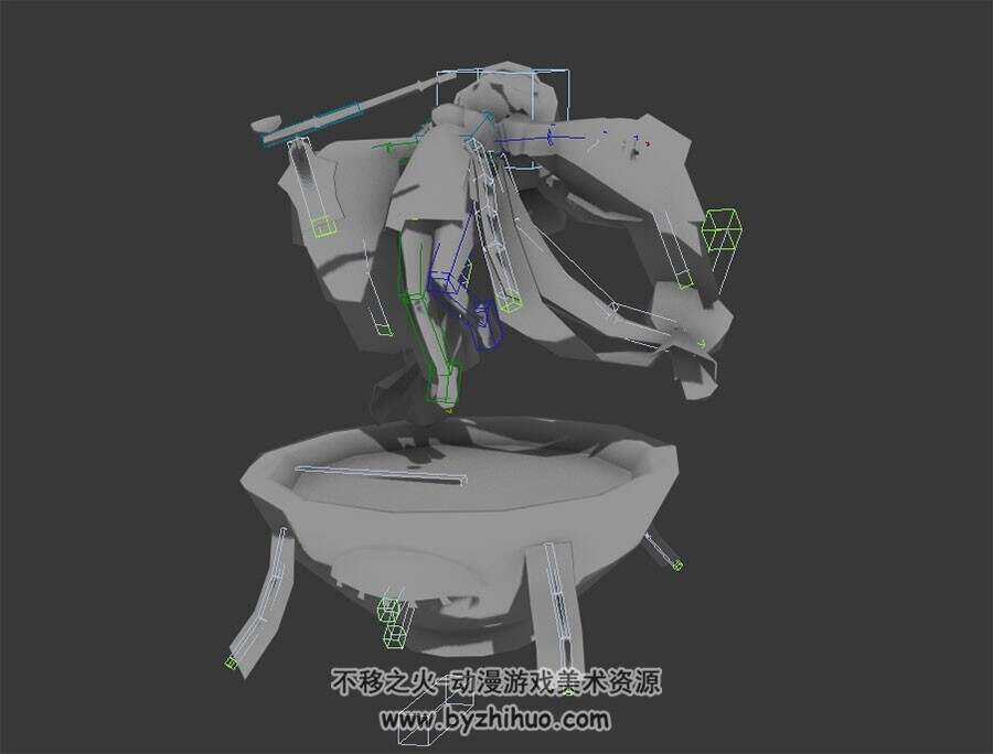 Q版魔幻角色女法师休闲施法待机3DMax模型带绑定无贴图下载