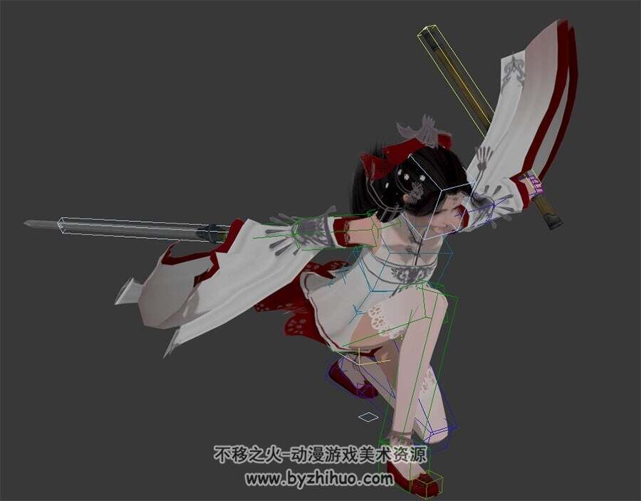 中式古装天刀角色女连击动作3DMax模型带绑定下载