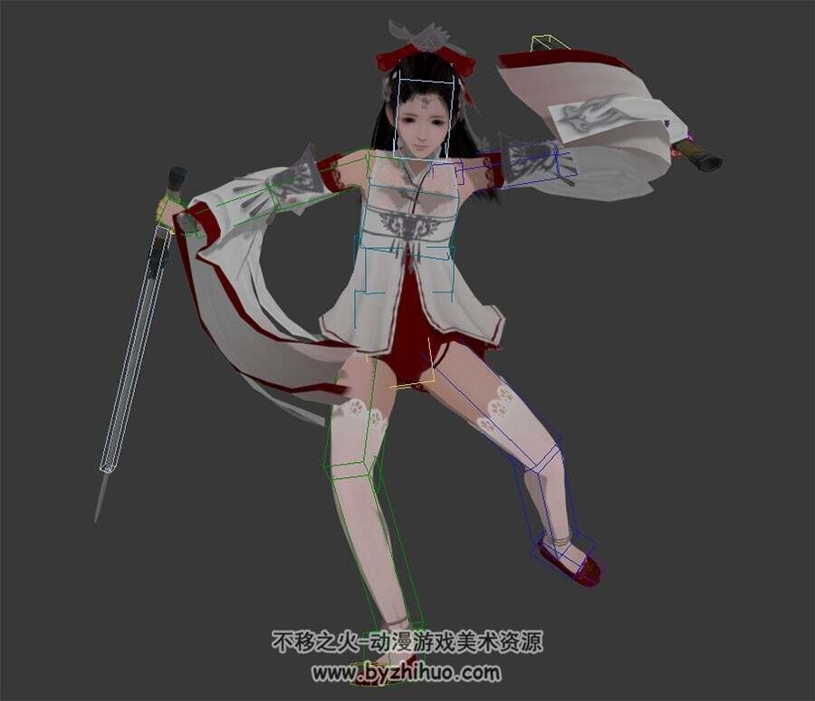 中式古装天刀角色女连击动作3DMax模型带绑定下载