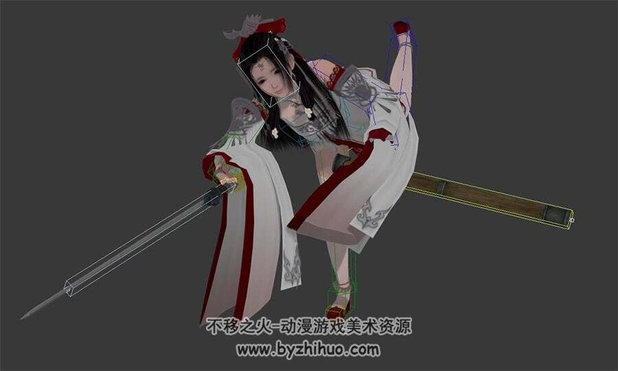 中式古装天刀角色女连击动作3DMax模型带绑定下载