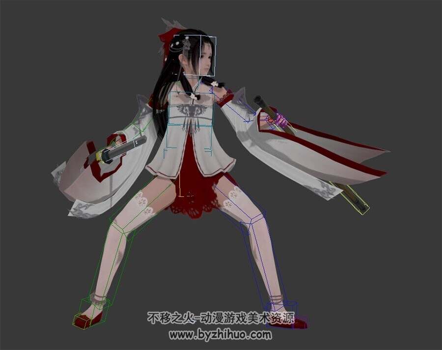 中式古装天刀角色女连击动作3DMax模型带绑定下载