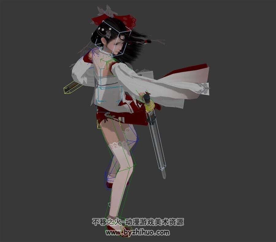 中式古装天刀角色女连击动作3DMax模型带绑定下载
