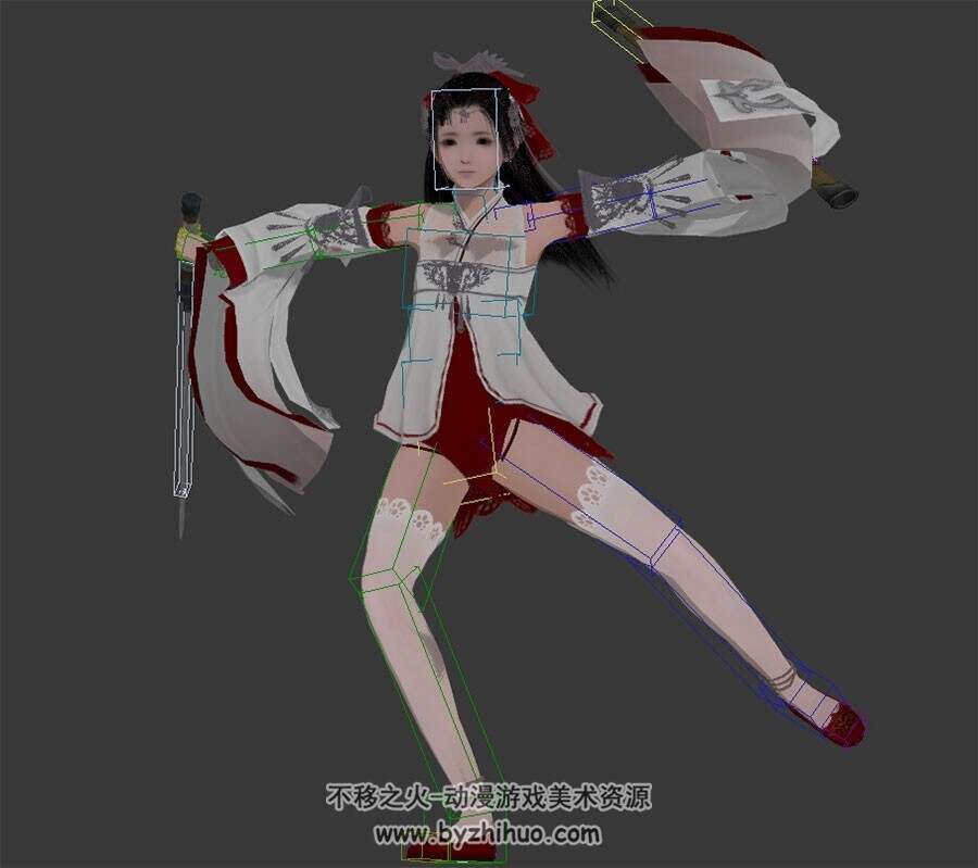 中式古装天刀角色女连击动作3DMax模型带绑定下载