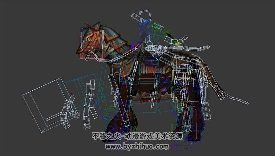 一组游戏动物宠物座骑3DMax模型奔跑攻击待机等动作带绑定及原画美术资源