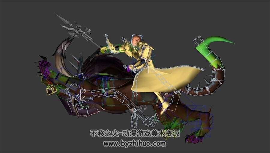 一组游戏动物宠物座骑3DMax模型奔跑攻击待机等动作带绑定及原画美术资源