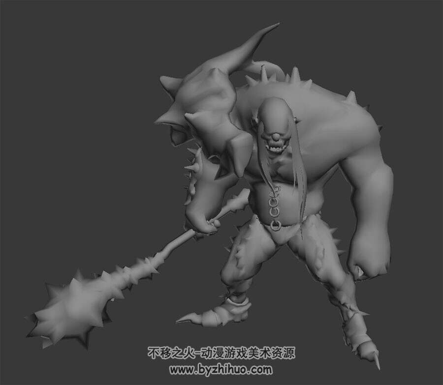 游戏怪物狼牙棒3DMax模型无贴图受击动作下载