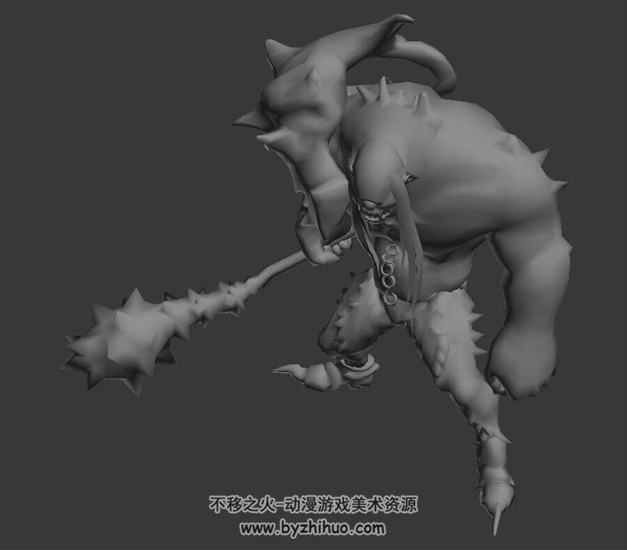 游戏怪物狼牙棒3DMax模型无贴图受击动作下载