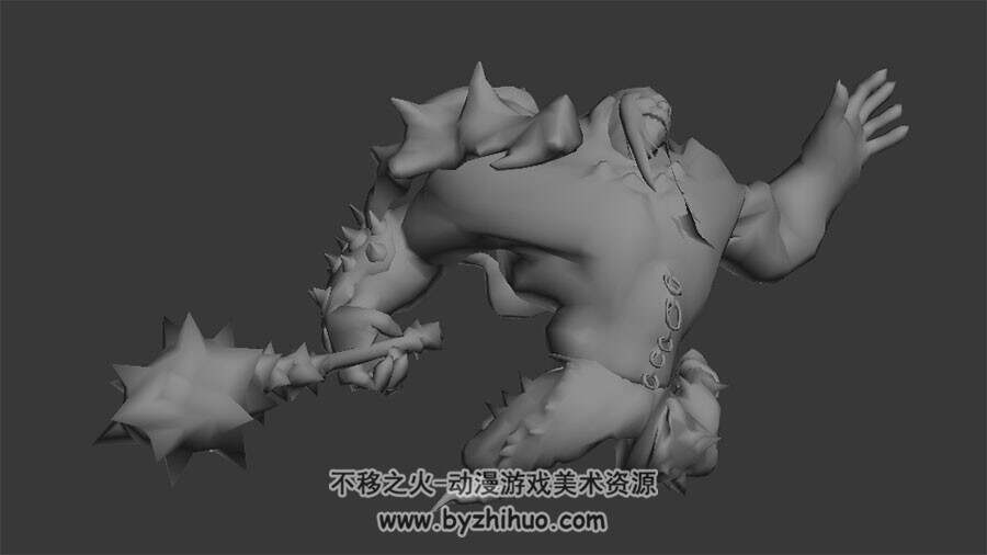 游戏怪物狼牙棒3DMax模型无贴图受击动作下载