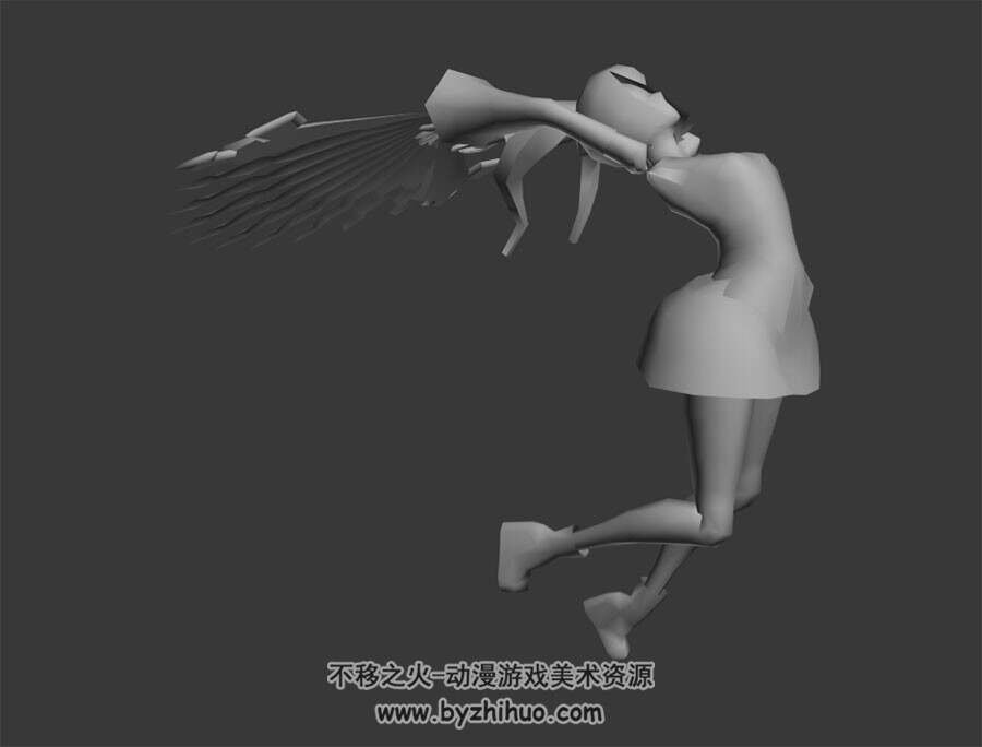 游戏角色女扇子攻击动画3DMax模型带绑定无贴图下载