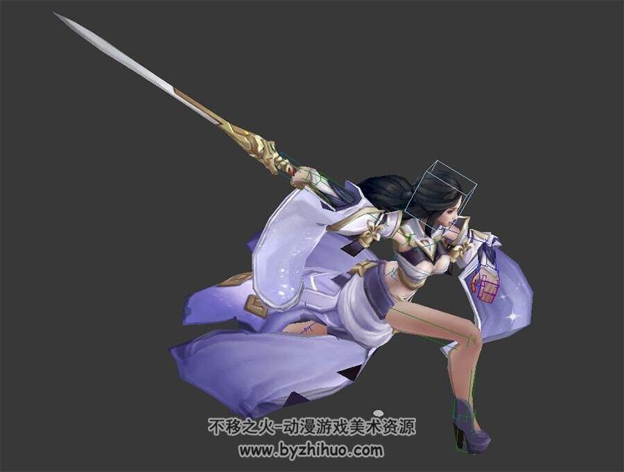 王者荣耀露娜带武器紫霞仙子皮肤3dMax模型带绑定走跑攻击动作下载
