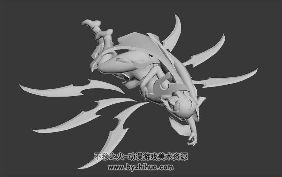 游戏角色魔女3DMax模型无贴图受击死亡动画带绑定下载