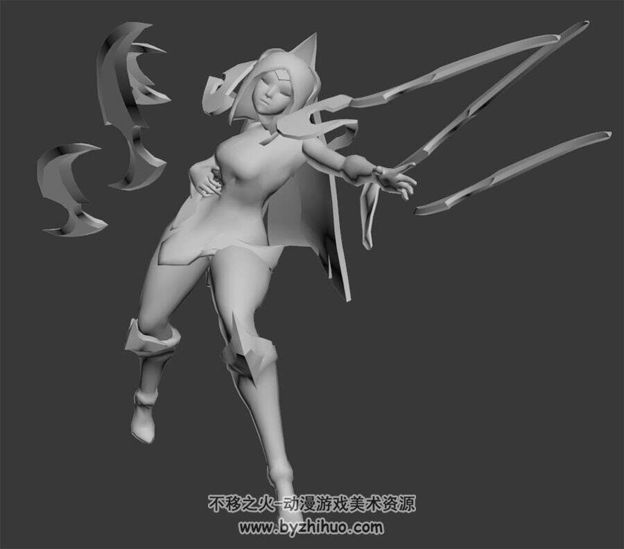 游戏角色魔女3DMax模型无贴图受击死亡动画带绑定下载