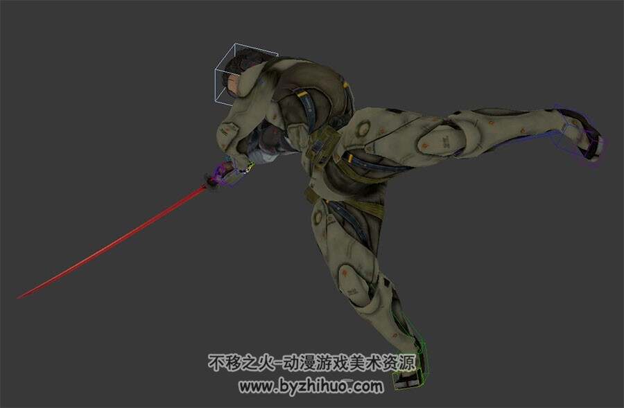 科技感机甲战士男武士刀攻击动作3DMax模型带绑定下载
