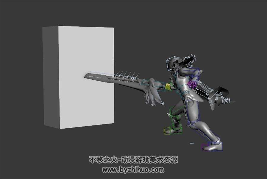 游戏角色斗篷男挥刀动作3DMax模型带绑定无贴图下载