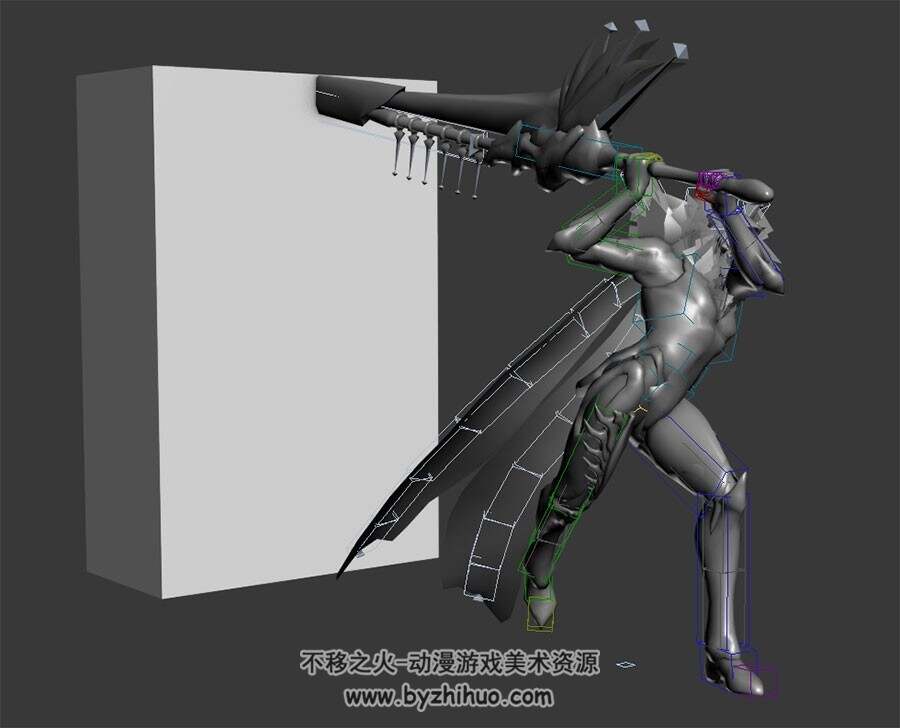 游戏角色斗篷男挥刀动作3DMax模型带绑定无贴图下载
