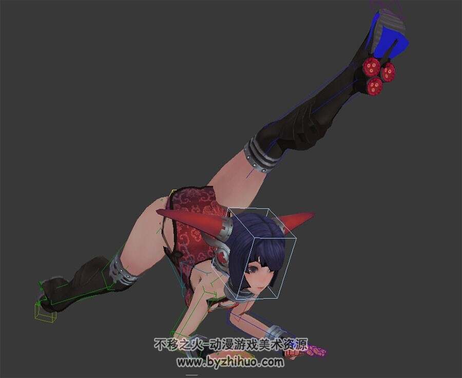 中式服装剑灵角色女3dmax模型带骨骼体操动画分享