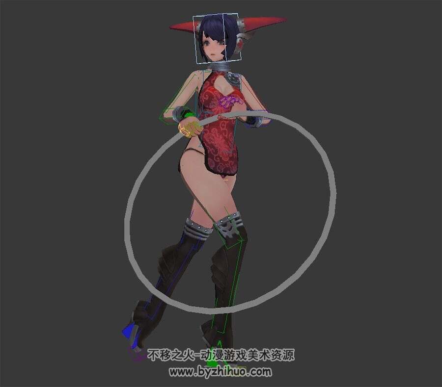 中式服装剑灵角色女3dmax模型带骨骼体操动画分享