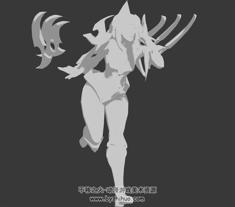 lol英雄联盟刀妹人物3dMax无贴图模型奔跑动作下载