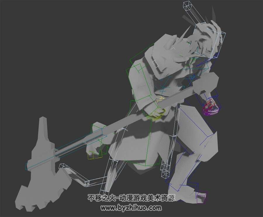 带斧武侠角色男疾跑动作3DMax模型无贴图带绑定分享