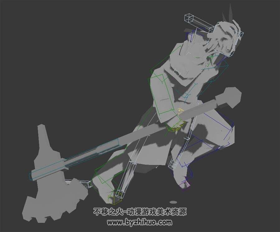 带斧武侠角色男疾跑动作3DMax模型无贴图带绑定分享