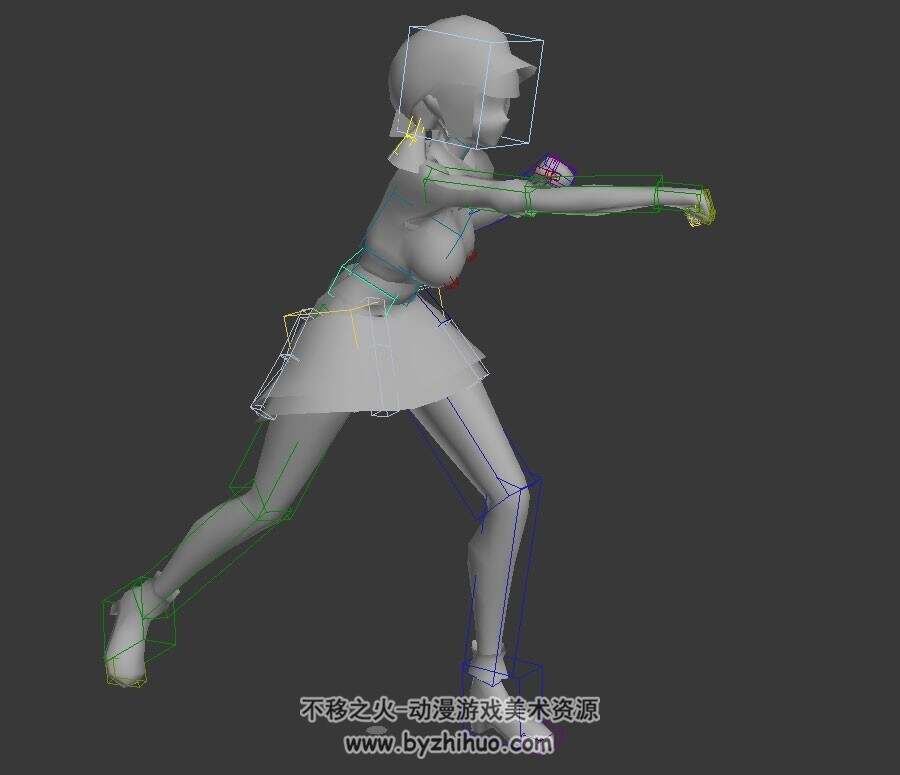 现代都市角色女孩一套格斗武打动作3DMax模型带绑定四边面下载