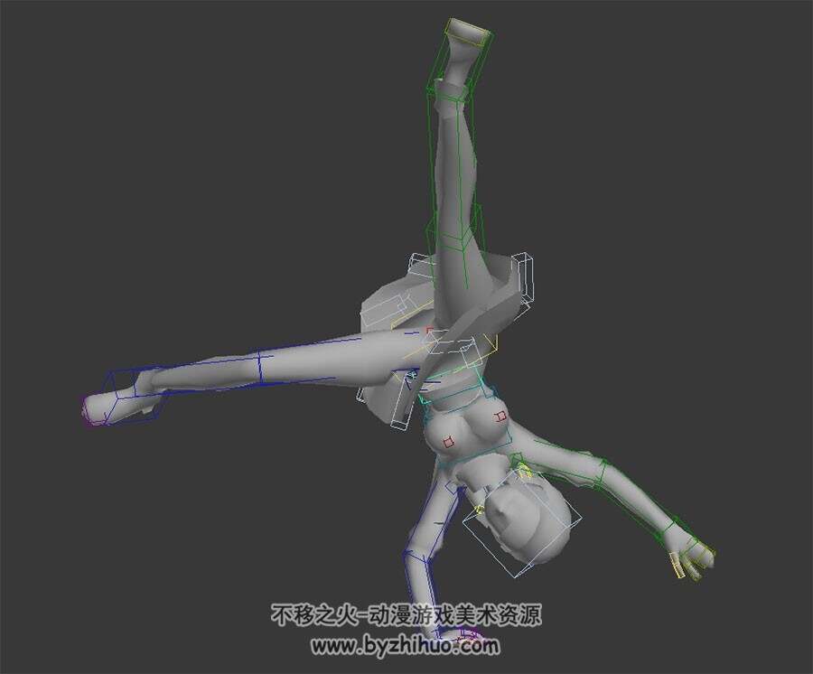 现代都市角色女孩一套格斗武打动作3DMax模型带绑定四边面下载