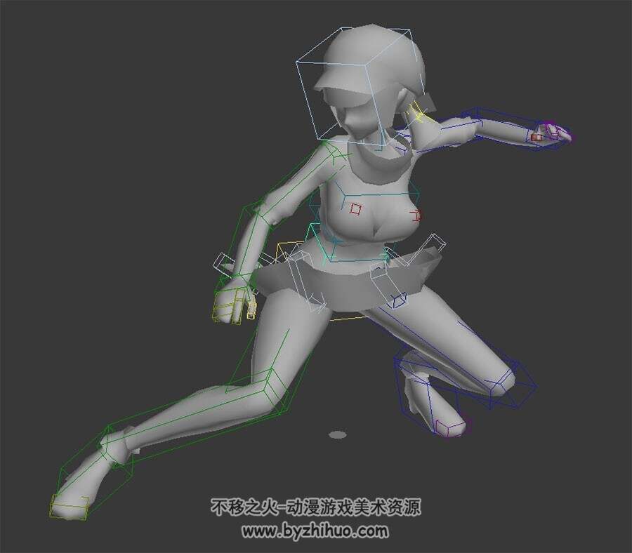 现代都市角色女孩一套格斗武打动作3DMax模型带绑定四边面下载