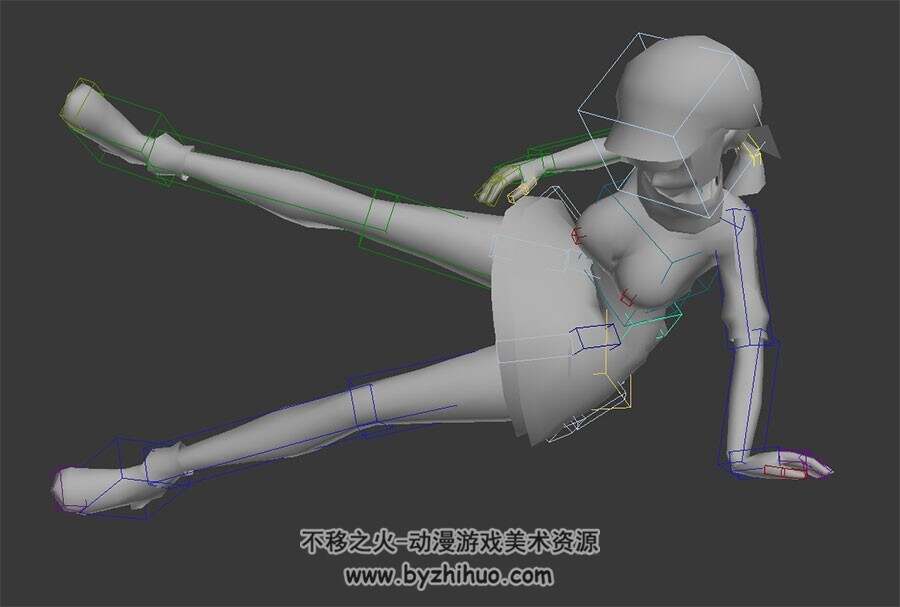 现代都市角色女孩一套格斗武打动作3DMax模型带绑定四边面下载