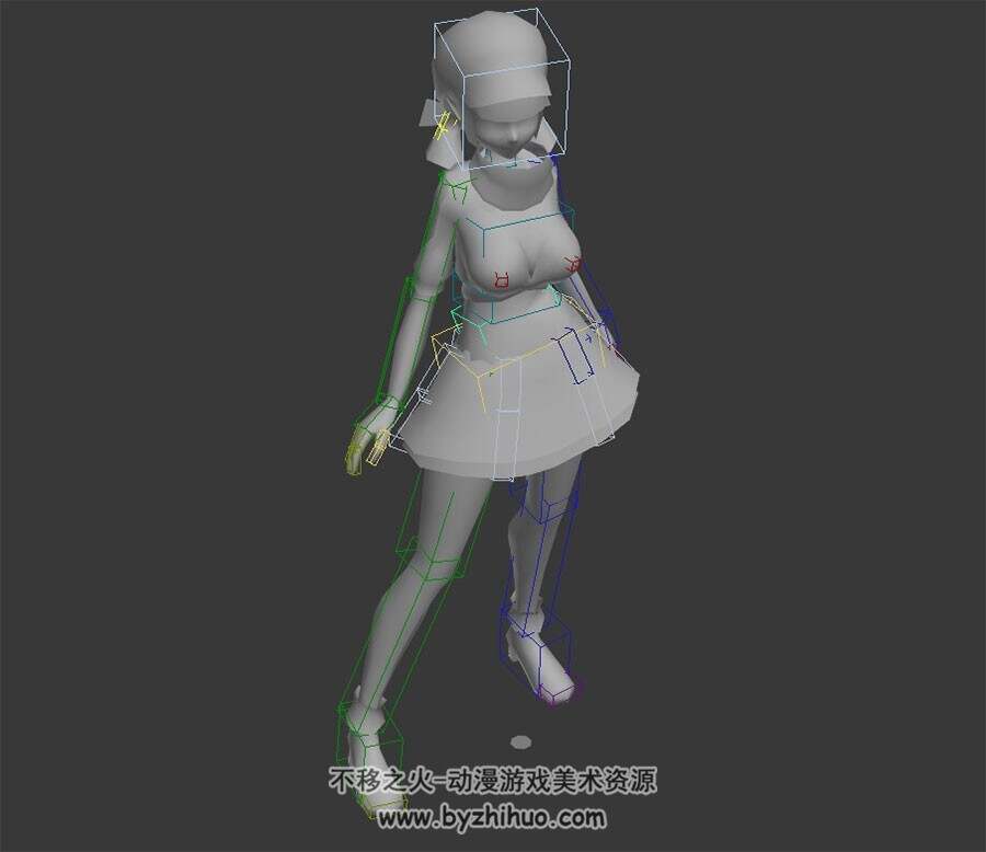 现代都市角色女孩一套格斗武打动作3DMax模型带绑定四边面下载
