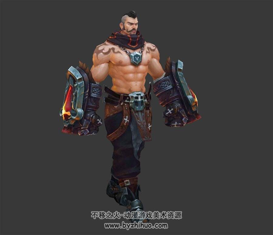 玄幻类游戏角色人物铁拳猛男大叔行走动作3DMax模型下载