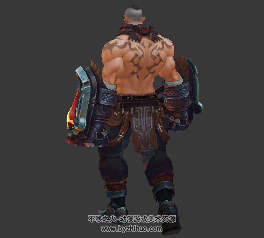玄幻类游戏角色人物铁拳猛男大叔行走动作3DMax模型下载