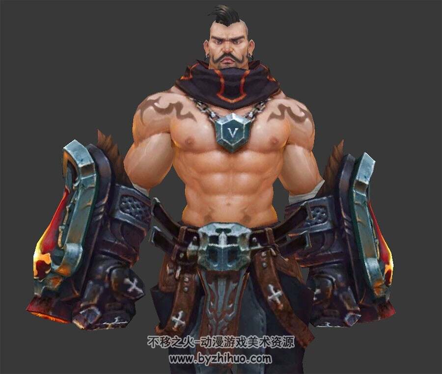 玄幻类游戏角色人物铁拳猛男大叔行走动作3DMax模型下载